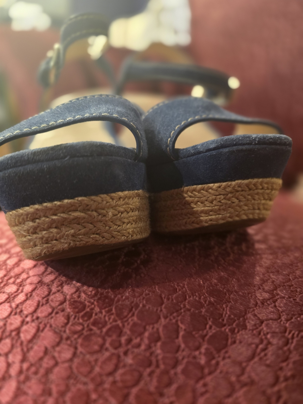 PRADA GENUINE Blue Suede Wedge Sandals with Ankle Strap - Picture 6 of 16